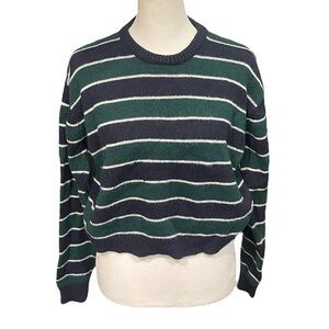 Brandy Melville Green Navy Blue Striped Sweater Womens One Size Cropped